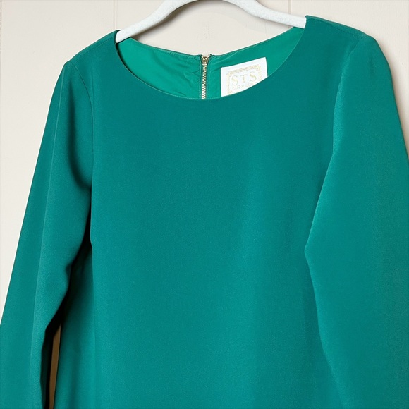 Sail to Sable Green Shift Dress 4 long sleeve mini ruffle cocktail party holiday - Picture 2 of 14